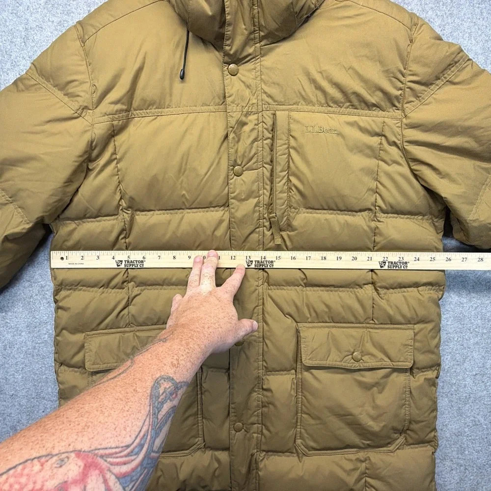 LL Bean Goose Down Parka Jacket Mens XL Brown Hooded Puffer